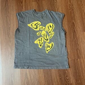 Girl Dangerous Free People Gray Sleeveless Top with Yellow Graphic